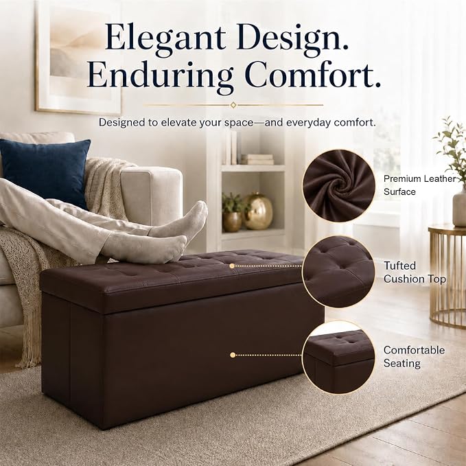 ALASDO 30 Inch Folding Storage Ottoman Bench - Image 2