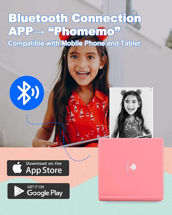 Phomemo Sticker Printer- Mini Thermal Sticker Printer Machine, Small Pocket Label Maker Instant Print for DIY Creation, Study Notes, Photos, Portable Inkless Photo Maker for Kids/Students, Pink-DeskLoop Office