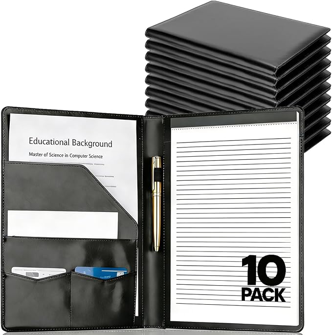 10 Pack Padfolio Portfolio Binder, Faux Leather Folder, Resume Interview Legal by JUSTASHOW
