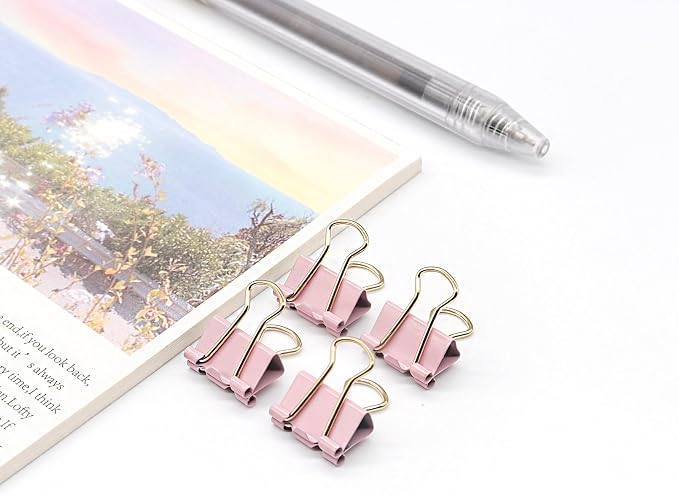 YCVIORING Mini Binder Clips, 100 Pack, Light Pink, Tempered Steel, Modern Style - Image 3