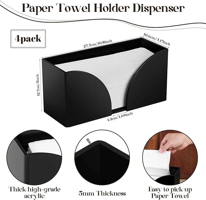 4Pack Paper Towel Dispenser Countertop Black Acrylic Paper Towel Holder for Bathroom Folded Clear Trifold Napkin Holder for Z-fold, C-fold, MultiFold Trifold - Home Kitchen-DeskLoop Office