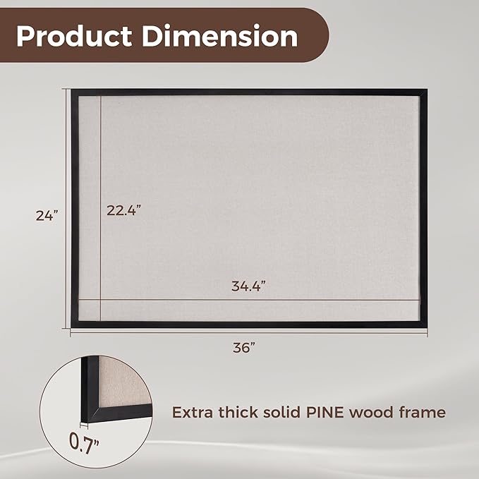 Fun Memories Cork Board Bulletin Board for Office, 24" x 36" Pine Wooden Framed Corkboard, Wall Mounted Notice Pin Board for School Home & Office, Black-DeskLoop Office