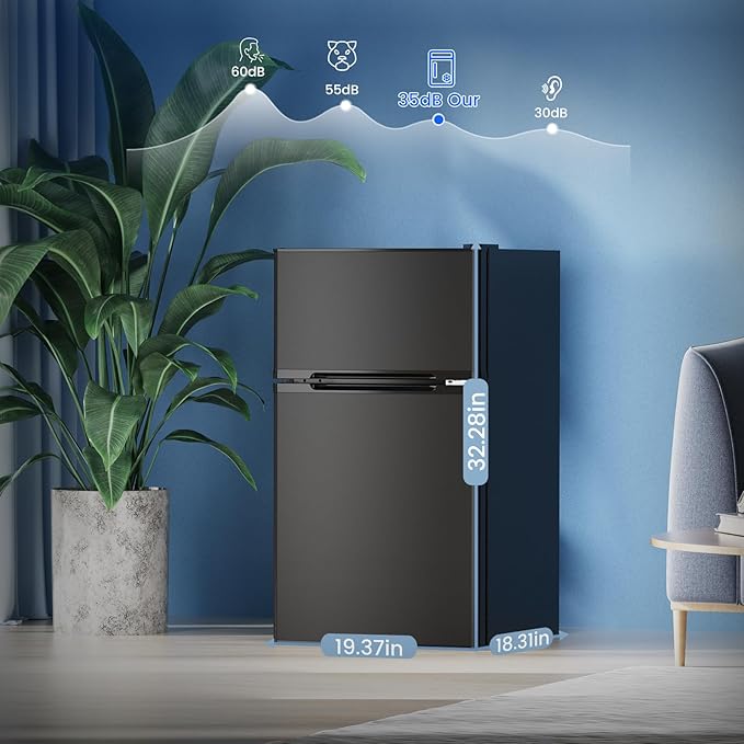 3.1 Cu.Ft Mini Fridge with Freezer, 2 Door Compact Refrigerator, Mini Fridge with Adjustable Removable Glass Shelves for Bedroom, Office, Dorm or Apartment, Black-DeskLoop Office