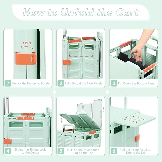 FELICON SELORSS Folding Utility Cart Portable Rolling Crate Handcart-Green | - Image 7