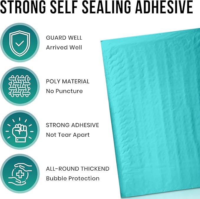 Levex - #0 6" x 10" [5 Pack] Teal Poly Bubble Mailers, Padded Envelope Mailers, Packing Envelope & Mailing Bags for Shipping-DeskLoop Office