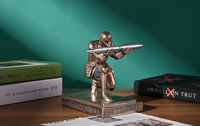 Knight Pen Holder Pen Stand Desk Organizers and Accessories Resin Pencil Holder as Gift with a Fancy Pen for Office and Home Desk Organizer (Bronze)-DeskLoop Office