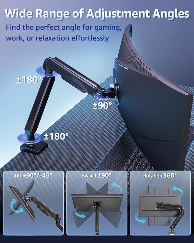 MOUNTUP Heavy Duty Single Monitor Arm for 42 40 39 34 32 27Inch Screens, Monitor Stand for Desk Supports 4.4-33 lbs, Height Adjustable Ultrawide Monitors Mount with C-Clamp & Grommet Base-DeskLoop Office