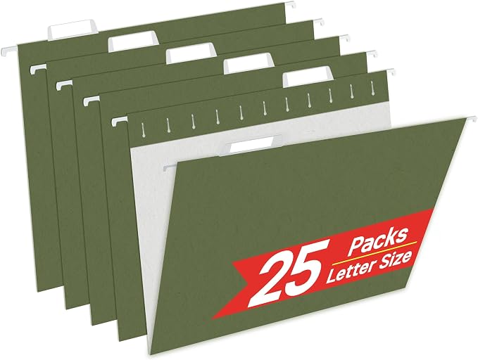 VZCPYTPM 25 Packs Hanging File Folders, Standard Green File Folders by OfficeSuppliesDirect