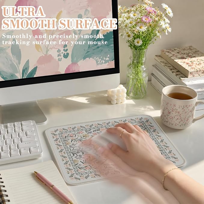 iCasso Aesthetic Small Floral Mouse Pad, Mini Portable Travel Mousepad - Image 3