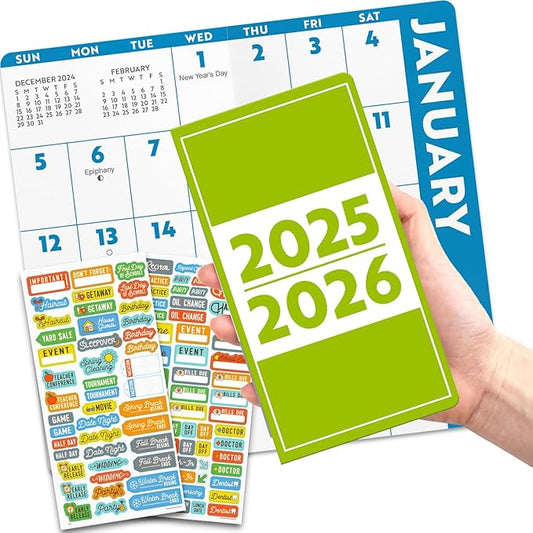 Large Print Calendar 2025 - Deluxe 2025-2026 Large Print Easy To Read Pocket Planner 2 Year Calendar Bundle with Over 100 Calendar Stickers (Low Vision Gifts, Office Supplies)