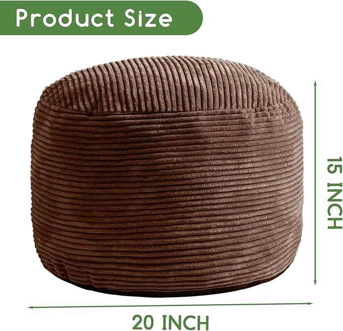 HIGOGOGO Round Stuffed Pouf Ottoman, Corduroy Poufs - Image 2