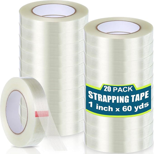 Treela 20 Rolls 1 Inch x 60 Yards Filament Strapping Tape Transparent by Treela
