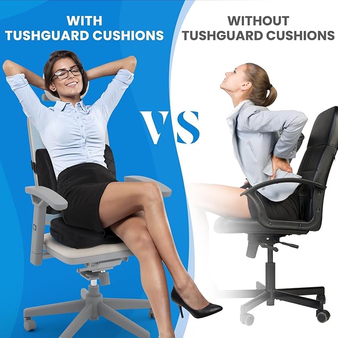 TushGuard Office Chair Cushions with Handles, Back&Seat Cushion, Sciatica & Back Coccyx Tailbone Discomfort Easing Chair Pad, Memory Foam Lumbar Support Pillow for Gaming, Desk, Wheelchair, Car(Black)-DeskLoop Office