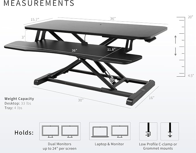 VIVO 36 inch Desk Converter, K Series, Height Adjustable Sit to Stand Riser - Image 3