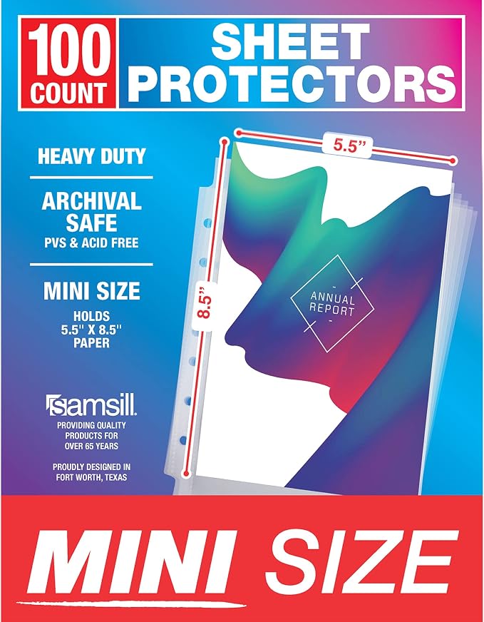 Samsill Mini Sheet Protectors 100 Pack, 5.5 x 8.5 Inch Page Protectors by Samsill