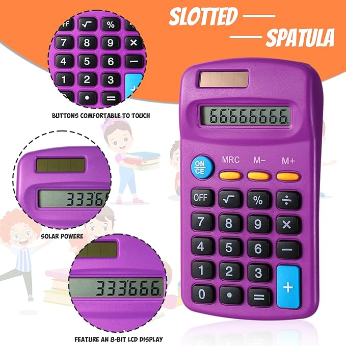 24 Pieces Basic Calculators for Students Small Pocket Size 8 Digit Display Mini Calculators Dual Powered Handheld for School Desktop Home(Purple)-DeskLoop Office