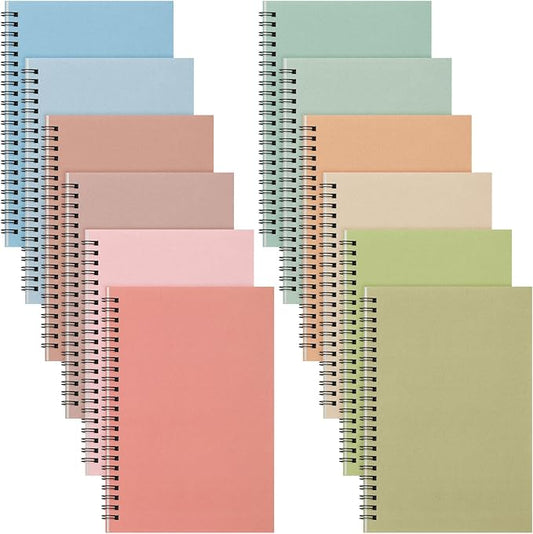 Fuutreo 12 Pcs Spiral Notebook for Work A5 8.3 x 5.7 Inch College Ruled Spiral Journal Notebook Kraft Cover Ruled Paper, 12 Color, 60 Sheets, 120 Pages for Office School(Earthy Color)-DeskLoop Office