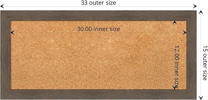 Amanti Art Natural Cork Board for Wall, 15x33 Vision Board with Brown Wood Frame, Medium Corkboard Office Decor for Home Organization, Rustic Farmhouse Corkboard Pinboard to display items for home-DeskLoop Office