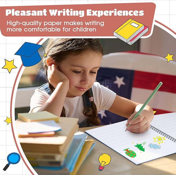 Henoyso 10 Pcs 100/50 Sheets Primary Composition Notebook K-2 Bulk Spiral Primary Journal Drawing Handwriting Practice for Kids Kindergarten 1st 2nd Back to School Supplies (Jewel Tone Color,50 Sheets)-DeskLoop Office