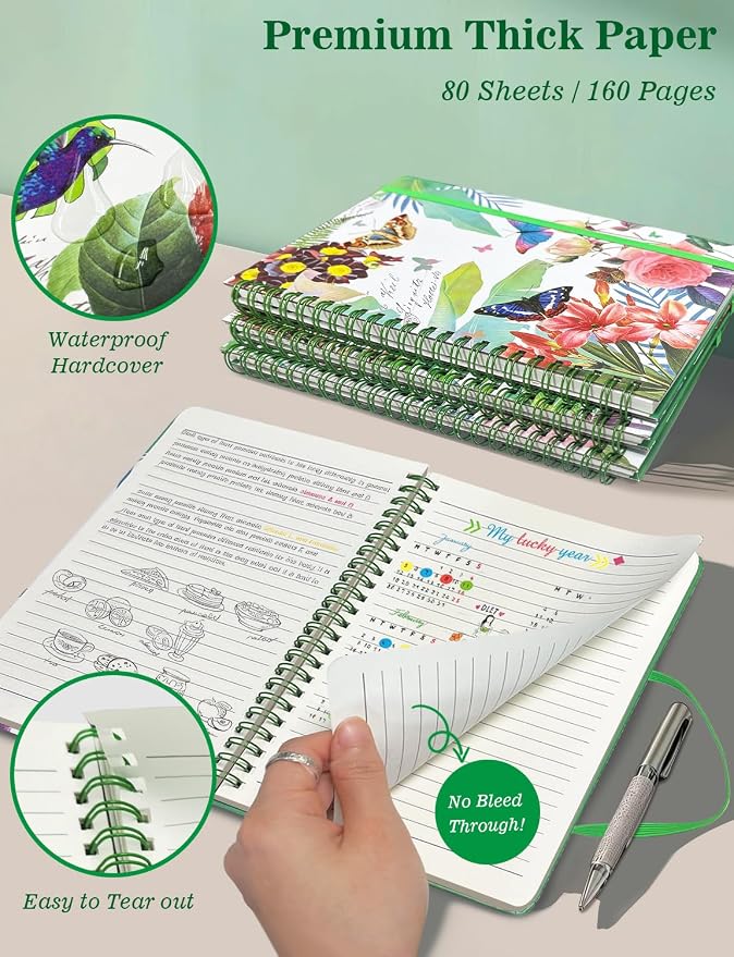 4Pack A5 Spiral Notebook, 5.7x8.5 Inch 160 Line Page Hardback Small Notepad | - Image 3