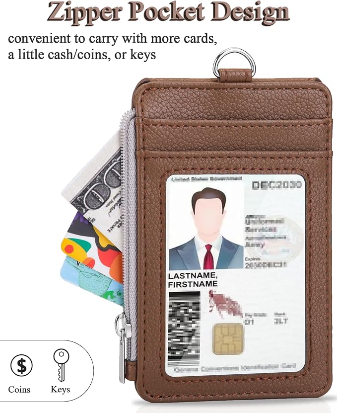 Teskyer ID Badge Holder with Lanyard, Lanyard Wallet, Lychee Coffee | 4-Card - Image 5