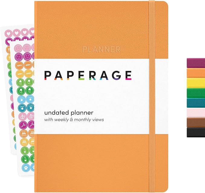 PAPERAGE Undated Weekly & Monthly Hardcover Planner, 5.6 in x 8 in, Includes by PAPERAGE