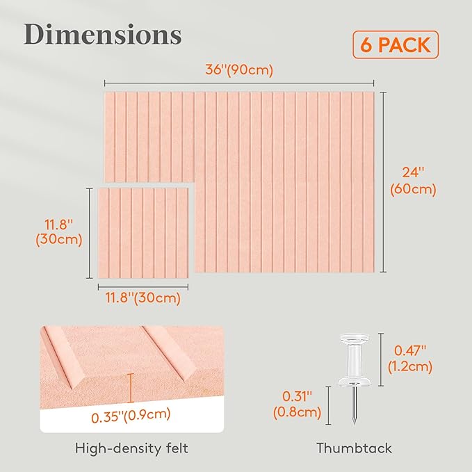 Lifewit Felt Slatted Bulletin Board, 6 Pack Self-Adhesive Panel, Cork Board - Image 3