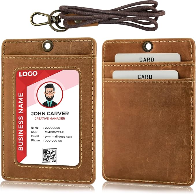 Boshiho Vertical Style Cowhide Leather ID Card Badge Holder - Image 8