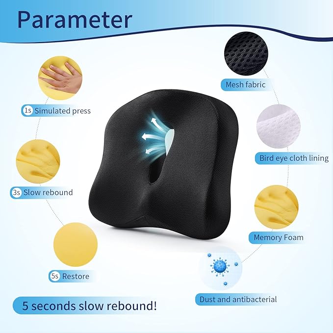 Memory Foam Seat Chair Cushion for Relieves Back Sciatica Pain Tailbone Pain - Image 3