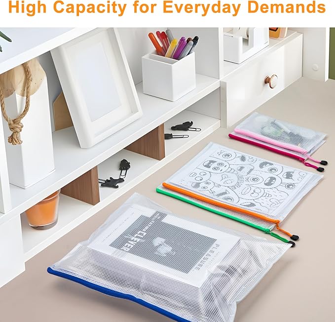 20Pack Mesh Zipper Pouch Bags, Waterproof 9.5x4.5 Inch Pencil Pouches Bulk for Storage, Teacher School, Toys, Puzzle, Office, 10 Colors-DeskLoop Office