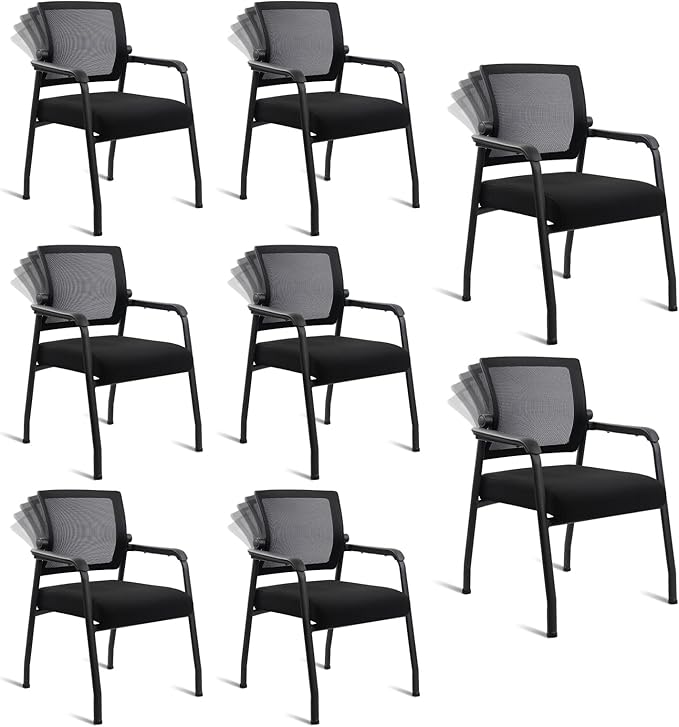 Desk Chair No Wheels with Adjustable Mesh Backrest, Arm Chair with Ergonomic Lumbar Support and Thickened Seats Cushion, Waiting Room Chairs for Office School Church Guest Reception, 8PACK-DeskLoop Office