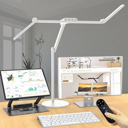 Micomlan Architect Desk Lamp for Home Office, 24W Adjustable Led Desk Light with Remote, 1500LM Bright Dimmable Computer Table Light Rotatable Office Lamp with Base for Cafting Monitor-DeskLoop Office