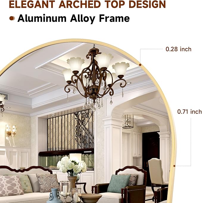 HARRITPURE 58"x18" Arched Full Length Mirror Free Standing Leaning Mirror Hanging Mounted Mirror Aluminum Frame Modern Simple Home Decor for Living Room Bedroom Cloakroom, Gold-DeskLoop Office