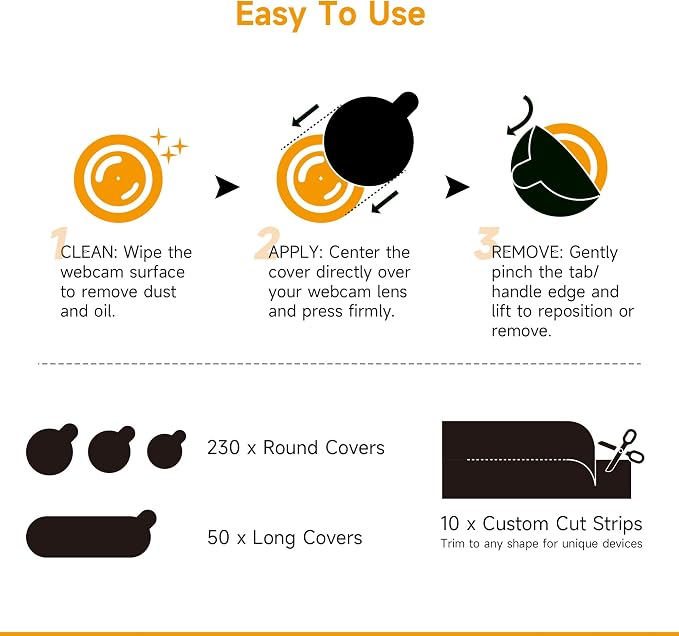 Webcam Covers 290 Pack 10 Sheets, Ultra Slim Black Matte Vinyl Reusable Camera - Image 6