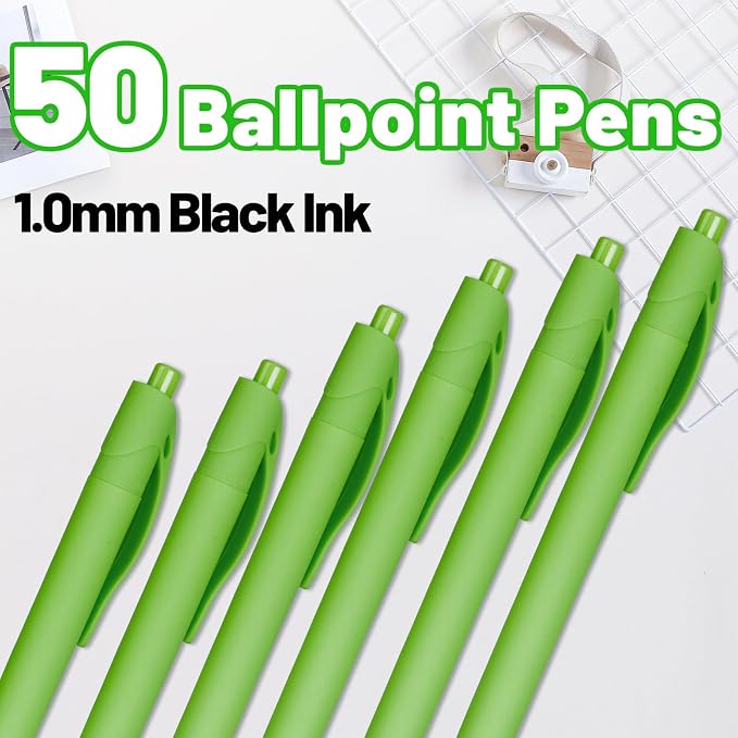 BallPoint Pens, 50 Pack, Bulk Pens, Light Green Barrel, Click Pens - Image 2
