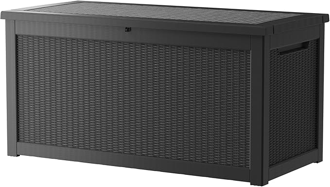 320 Gallon Resin Deck Box, Waterproof Outdoor Storage Bin for Patio Furniture, Pool Accessories, and Garden Tools, Lockable & UV-Resistant, Black-DeskLoop Office
