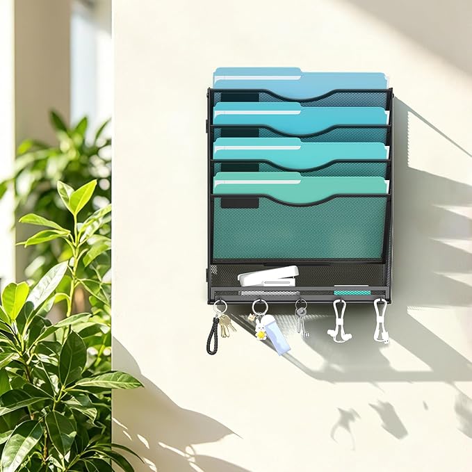 Gawerk 5-Tier Wall File Organizer Hanging Wall File Holder Wall Mount Paper - Image 6