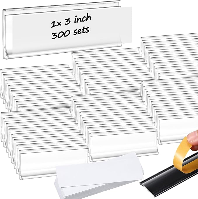 Yexiya 300 Pieces Label Holder Self Adhesive Clear Pocket 3 x 1 Inch Plastic by Yexiya