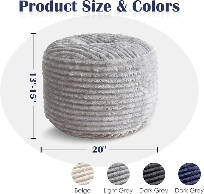 SHOUREN Stuffed Round Ottoman, Corduroy Pouf Ottoman Foot Rest - Image 2