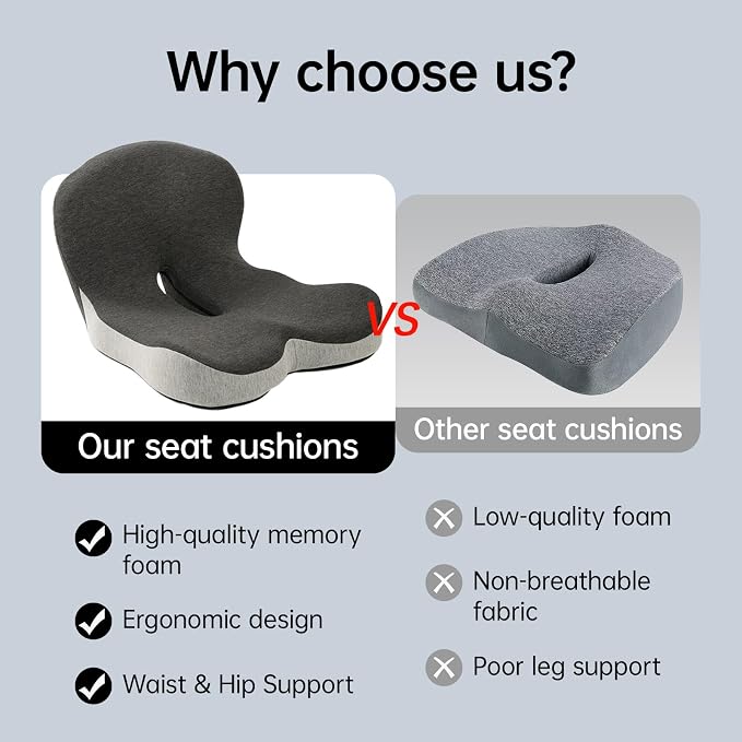 Orthopedic Seat Cushion, L-Shaped Ergonomic Memory Foam Back & Seat Support - Image 3