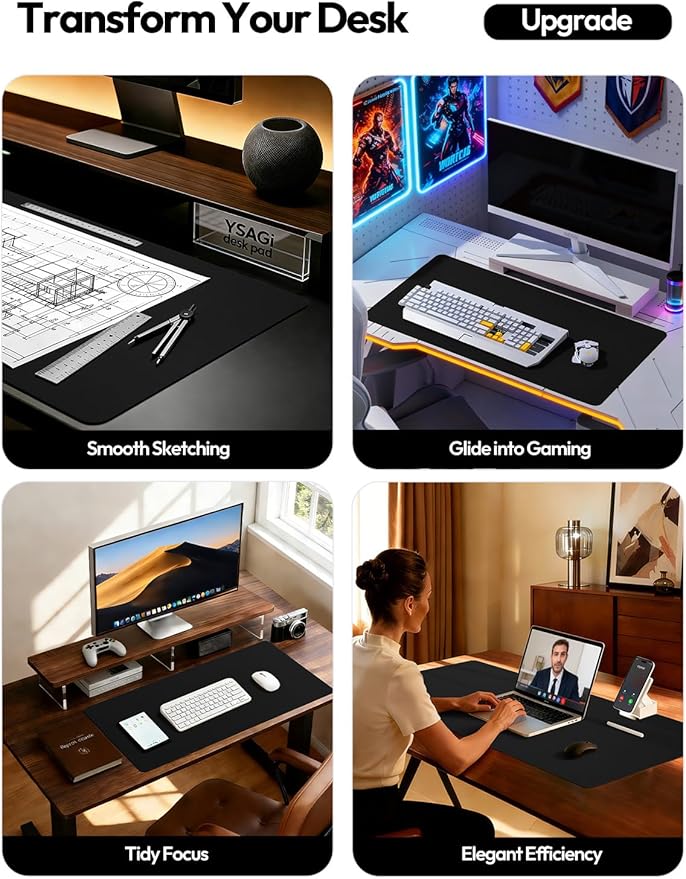 YSAGi Leather Desk Protector, Office Mat, Large Mouse Mat, Non-Slip PU Leather - Image 2
