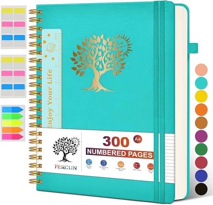 Large Spiral Notebook Journal for Women Men - 300 Numbered Lined Pages, College Ruled, A4 Hardcover Spiral Bound Notebook for School, Work, Note Taking, Writing, Leather Spiral Journal 8.5"x11"-DeskLoop Office