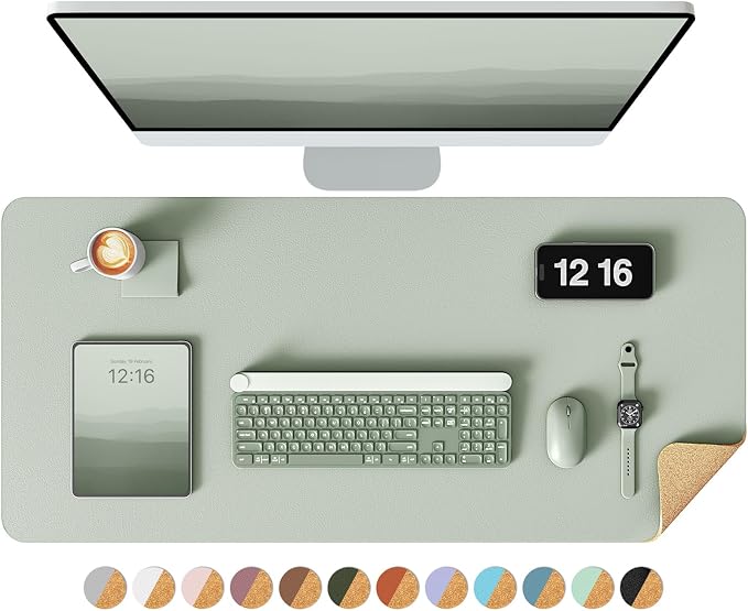 YSAGi Double-Sided Desk Pad, 31.5"x15.7"Leather Desk Mat, Eco Cork Desk Pad by YSAGi