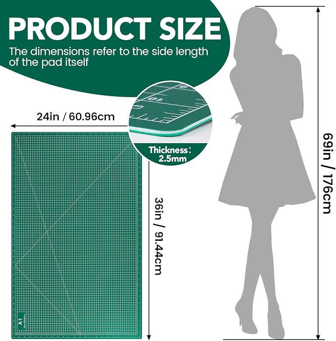 CLOYAN Large Cutting Mat 24"x36", 1 Pack Double-Sided 5-Ply Self Healing Sewing - Image 2