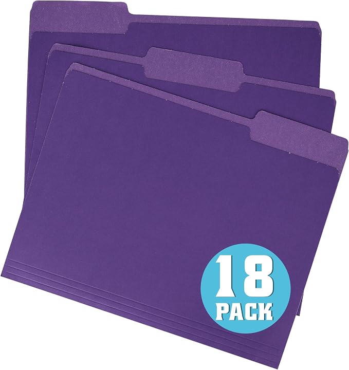 pmybupo File Folders 18 Pack 8.5x11 Inch, 1/3 Cut Tab Colored File Folders by pmybupo