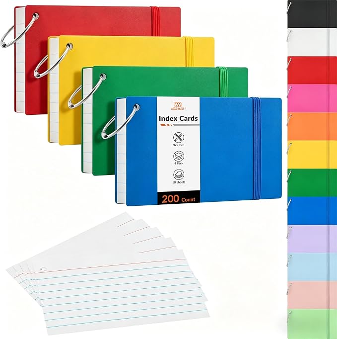 NEEWAY Ruled Index Cards with Ring 3x5 Inches, Flash Cards with Rings by NEEWAY