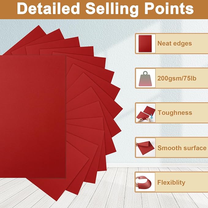 Silunkia 300 Sheets Christmas Red Cardstock 8.5 x 11 Printer Paper, 75lb - Image 3