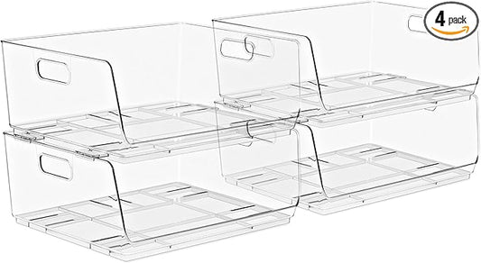Sorbus Stackable Storage Bins Open Front - Pantry Bins for Storage and Organization - Acrylic Stackable Bins for Kitchen - Clear Pantry Organizer Bin (Large 4 Pack)-DeskLoop Office