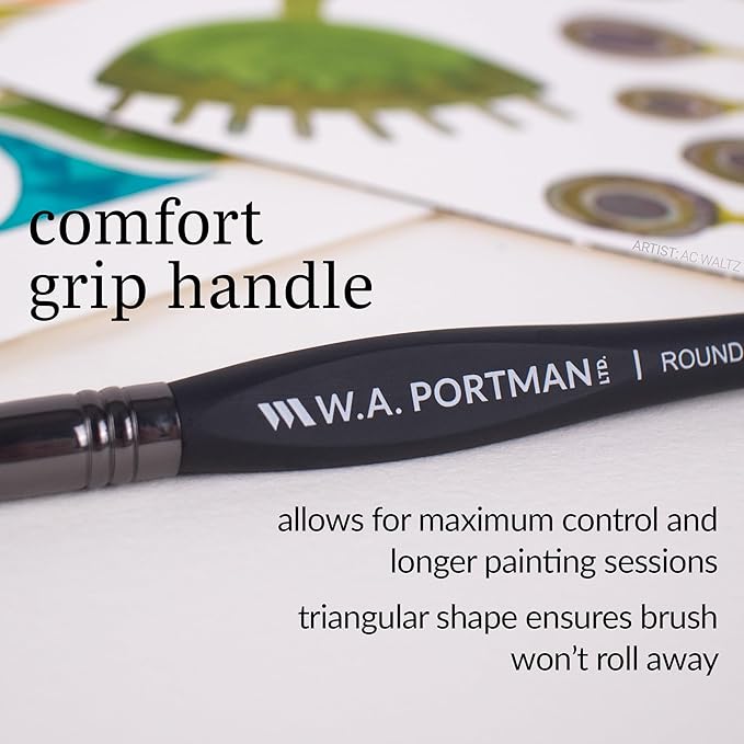 WA Portman Round Acrylic and Watercolor Paint Brushes 4pc Set - 100% Vegan, Cruelty-Free Round Paint Brushes for Acrylic Painting and Watercolor Painting with Triangular Comfort Grip-DeskLoop Office