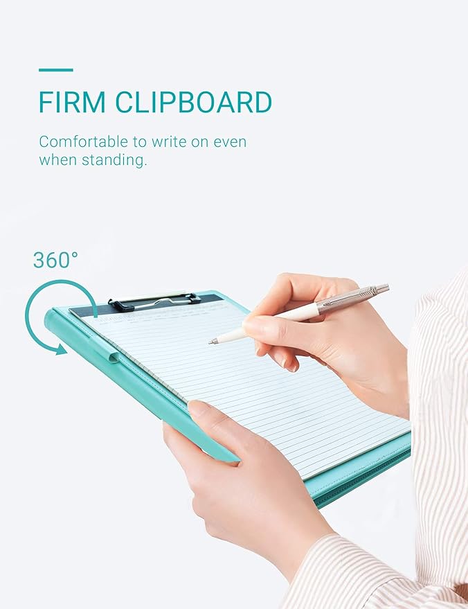 Clipboard Folder Padfolio, Writing Portfolio Faux Leather Clipboards with Cover for Legal Pad Holder Letter Size A4 8.5 x 11 for Business Conference Notepad Clip Boards (Pale Turquoise)-DeskLoop Office